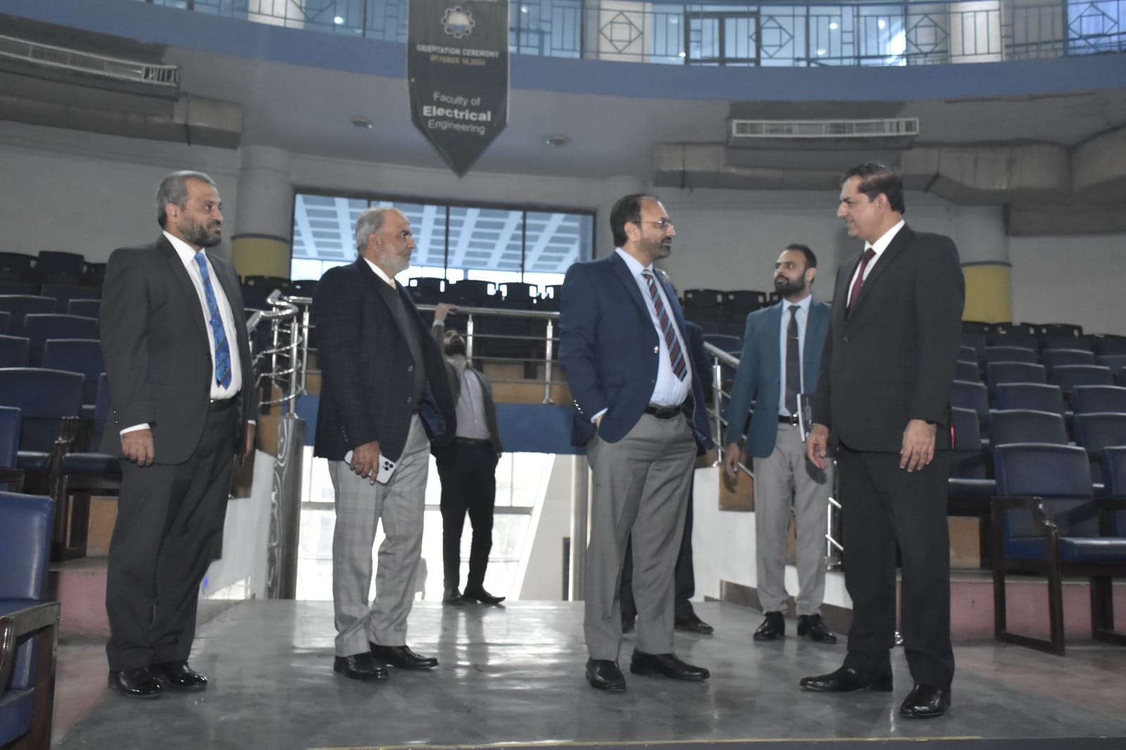 Vice Chancellor UET Prof. Dr. Shahid Munir (TI) with Vice Admiral (R) Asif Khaliq Rector Bahria University Islamabad and faculty members visiting UET Auditorium Complex.