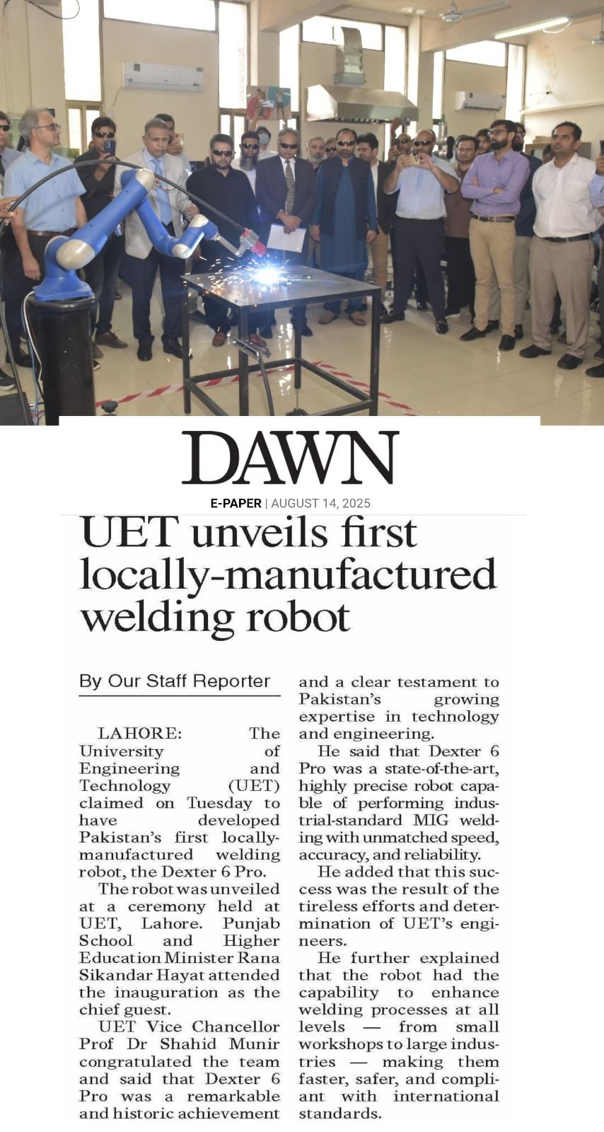 Welding Robot; A modern, progressive and innovative Pakistan ... The Robot is Designed and manufactured by UET Lahore